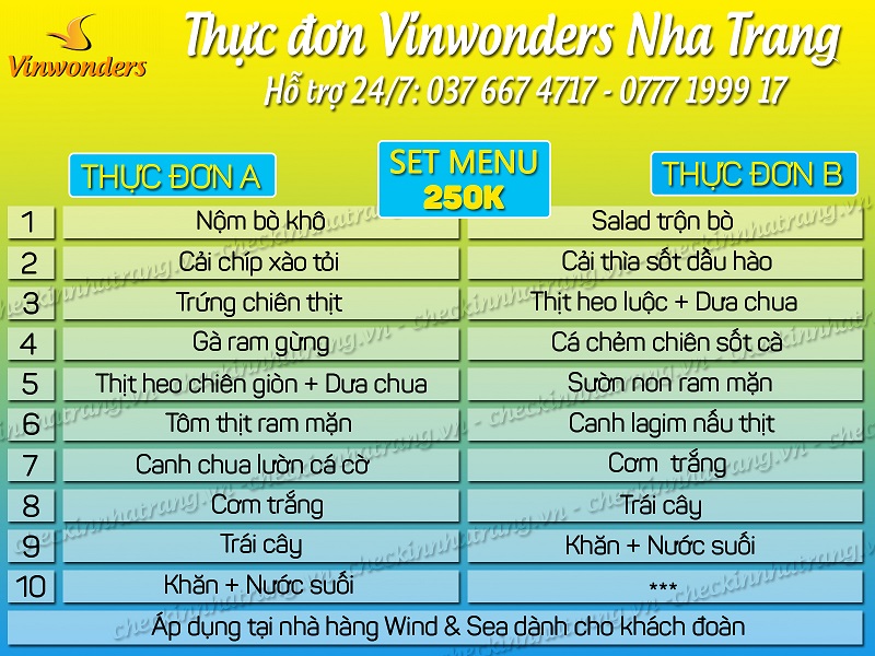 Thực đơn khách đoàn Vinwonders Nha Trang